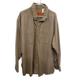 Wrangler Riggs Workwear 100% Cotton Khaki Button Down Shirt - Size: 2XT - Tall
